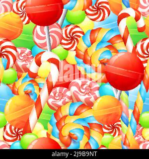 Dolce motivo senza cuciture con caramelle colorate lollipop e vettore di bonbon illustrazione Illustrazione Vettoriale