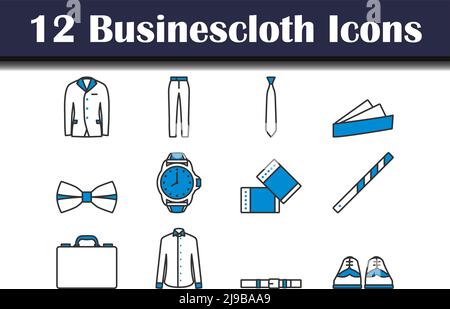 Set di icone Businescloth. Contorno grassetto modificabile con disegno di riempimento a colori. Illustrazione vettoriale. Illustrazione Vettoriale