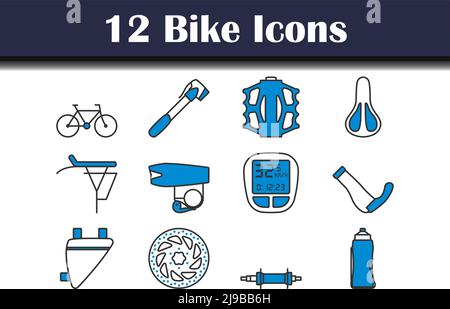 Set di icone bici. Contorno grassetto modificabile con disegno riempimento colore. Illustrazione vettoriale. Illustrazione Vettoriale