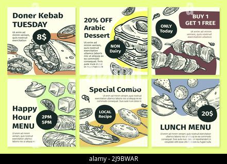 Social media design con promozione di cibo arabo Illustrazione Vettoriale