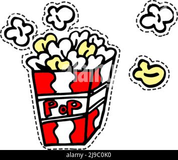 Pop corn, spuntini per guardare il cinema, adesivo Illustrazione Vettoriale