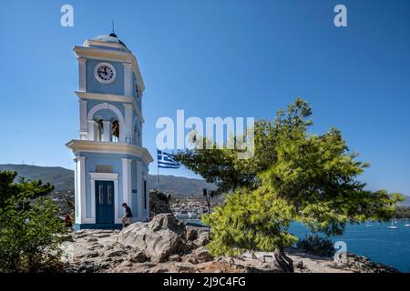 La torre dell'orologio a Poros. Foto Stock