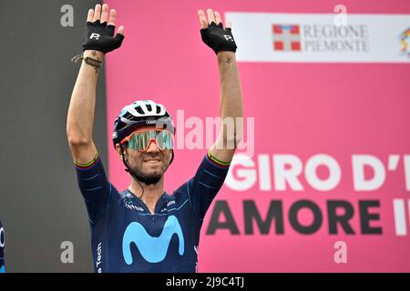 Foto massimo Paolone/LaPresse 22 Maggio 2022 Rivarolo Canavese , Italia sport ciclismo giro d'Italia 2022 - edizione 105 - Tappa 15 - da Rivarolo Canavese a Cogne nella foto: VALVERDE Alejandro (TEAM MOVISTAR) Foto massimo Paolone/LaPresse 22 maggio 2022 Rivarolo Canavese , Italia sport Cycling giro d'Italia 2022 - edizione 105th - tappa 15 - da Rivarolo Canavese a Cogne nella foto: VALVERDE Alejandro (team MOVISTAR) (Foto: La Presse / PRESSINPHOTO) Foto Stock