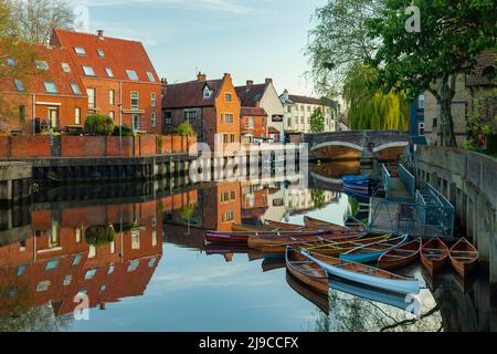 Alba sul fiume Wensum. Foto Stock