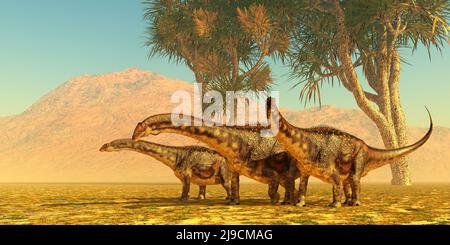 Diamantinasaurus era un dinosauro erbivoro di sauropodi che viveva in mandrie in Australia durante il periodo cretaceo. Foto Stock