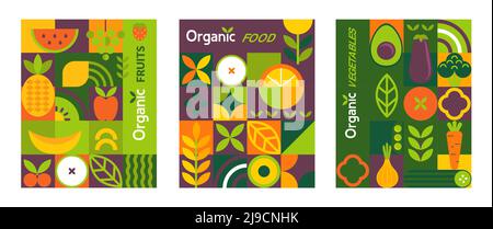 Set di volantini e striscioni per alimenti biologici. Illustrazione Vettoriale