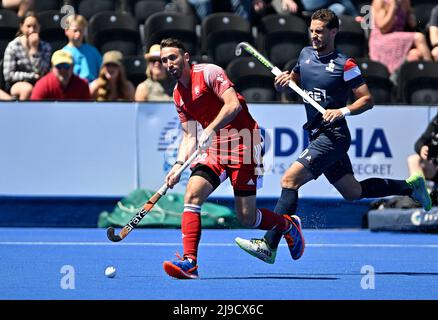 Stratford, Regno Unito. 22nd maggio 2022. Inghilterra V Francia Mens FIH Pro League. Centro di hockey Lee Valley. Stratford. David Condon (Inghilterra) durante la partita di hockey della England V France Mens FIH Pro League. Credit: Sport in immagini/Alamy Live News Foto Stock