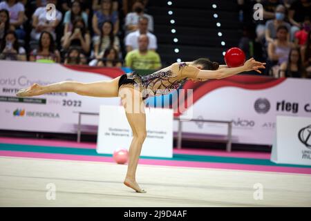 Pamplona, Spagna. 22nd maggio 2022. Gara di ginnastica ritmica durante la Serie 2022 della Coppa del mondo di Coppa del mondo di FIG alla Navarra Arena, a Pamplona, Spagna, il 22 maggio 2022. (Foto di Edgar Gutiérrez/Sipa USA) Credit: Sipa USA/Alamy Live News Foto Stock