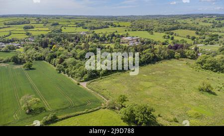 Viste aeree della Camera di sepoltura di St Lythans, vale of Glamorgan, Galles del Sud, Regno Unito. Si prega di credito: Phillip Roberts Foto Stock