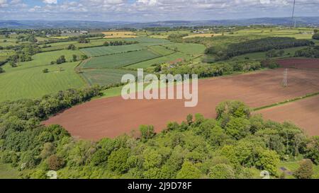 Viste aeree della Camera di sepoltura di St Lythans, vale of Glamorgan, Galles del Sud, Regno Unito. Si prega di credito: Phillip Roberts Foto Stock