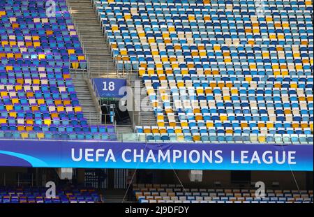 KIEV, UCRAINA - 25 MAGGIO 2018: Dettagli dello stadio Olimpiyskiy della NSC a Kiev durante la sessione di allenamento prima della finale della UEFA Champions League 2018, partita Real Madrid contro Liverpool Foto Stock