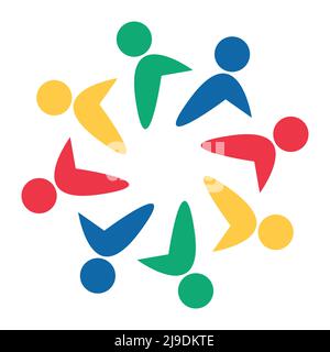Grafica vettoriale di connessione logo.otto persone nel cerchio.logo team lavoro Illustrazione Vettoriale