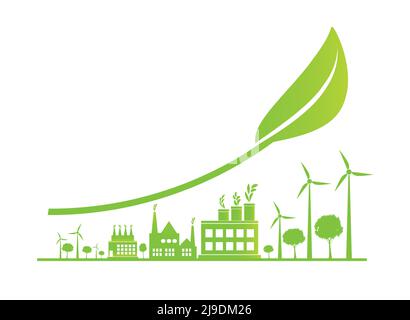 Crescita urbana sostenibile nella città,Ecologia.le città verdi aiutano il mondo con idee concettuali eco-compatibili,illustrazione vettoriale Illustrazione Vettoriale