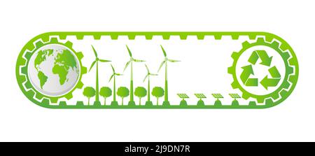 Ecologia Saving Gear Concept e Environmental Sustainable Energy Development, illustrazione vettoriale Illustrazione Vettoriale