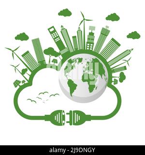 Energy Ideas Save the World Concept Power plug ecologico Illustrazione Vettoriale