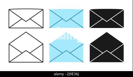 Impostazione del contorno dell'icona della busta del messaggio di posta elettronica. Mail, icona nuovo messaggio, lettera di notifica. Corrispondenza linea casella postale semplice elemento grafico. Ricevere o inviare sms posta vettore di raccolta avvisi Illustrazione Vettoriale