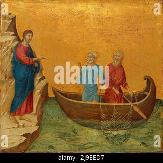 La chiamata degli Apostoli Pietro e Andrea dipinta da Duccio di Buoninsegna Foto Stock