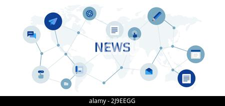 News web header design icona interconnesso simbolo di articolo giornale in moderno pulito blu e bianco Illustrazione Vettoriale
