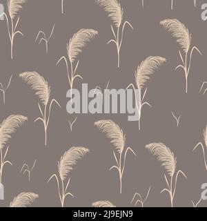 Pampas erba senza cuciture. Cortaderia vettoriale in stile boho. Sfondo autunno. Design alla moda per matrimoni, cartoline, tessuti, carta da parati, tessuti Illustrazione Vettoriale