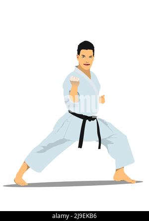 Sport di combattimento orientali. Karate. Illustrazione vettoriale a 3D colori. Illustrazione Vettoriale