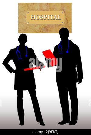 Due medici silhouette con medici srock. Illustrazione del vettore 3D Illustrazione Vettoriale