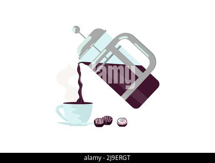 Il caffè viene versato dalla macchina per caffè in vetro in una tazza di porcellana Illustrazione Vettoriale