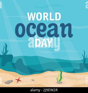 Bella concept card per lo sfondo della silhouette del World Ocean Day. Illustrazione vettoriale EPS.8 EPS.10 Illustrazione Vettoriale