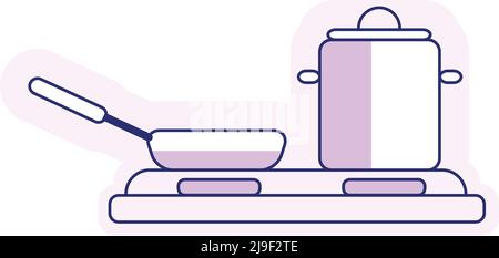Utensili da cucina e gamma elettrica elemento vettoriale a colori semi-piatto Illustrazione Vettoriale