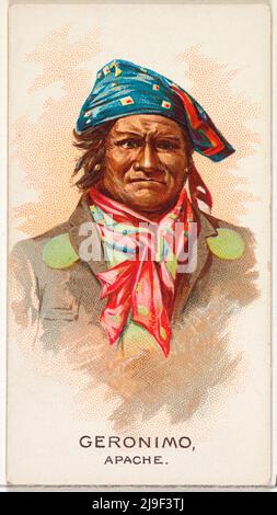 Vintage trade card di Geronimo, Apache, della serie americana Indian Chiefs (N2) per Allen & Ginter Cigarettes Brands 1888 Trade cards dell' Am Foto Stock