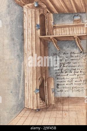 Illustrazione medievale dell'interno della casa. Gli strumenti di Martin Löffelholz (1505) Löffelholtz Codex. Illustrazioni e descrizioni di tutti i tipi di mano Foto Stock