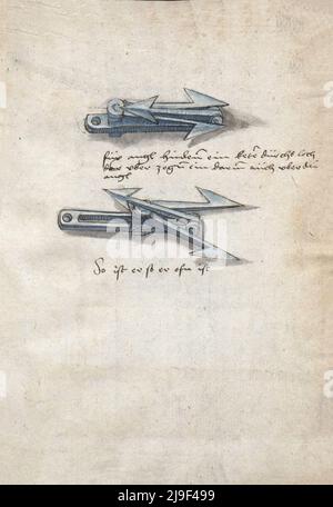 Illustrazione medievale di Caltrop. Gli strumenti di Martin Löffelholz (1505) Löffelholtz Codex. Illustrazioni e descrizioni di tutti i tipi di attrezzi manuali, Foto Stock