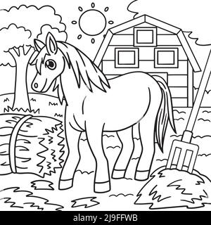 Horse Coloring Page for Kids Illustrazione Vettoriale