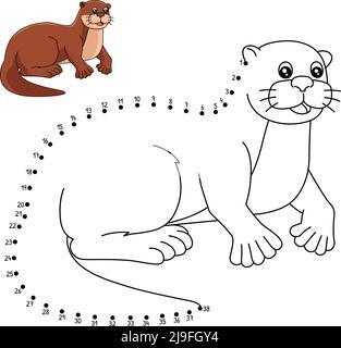 Pagina di colorazione DOT to Dot River Otter per bambini Illustrazione Vettoriale