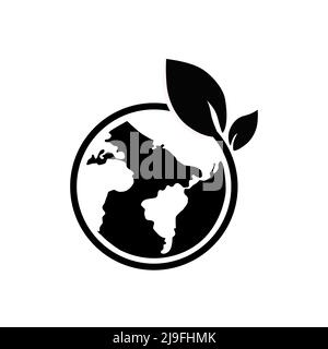 Icona Globe and Leaf (globo e foglia). Illustrazione vettoriale degli elementi ecologici. Illustrazione Vettoriale