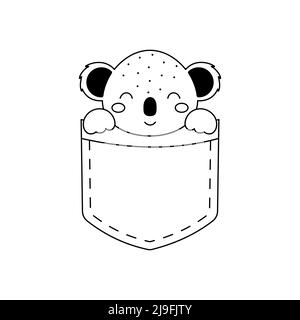 Carino koala seduto in tasca. Faccia animale in stile scandinavo per i bambini t-shirt, abbigliamento, decorazione di stanza dei bambini, biglietti d'auguri, inviti, poster Illustrazione Vettoriale