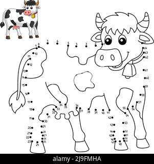 Pagina di colorazione DOT to Dot Cow per bambini Illustrazione Vettoriale