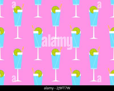 Cocktail con ombrelloni 80s stile senza cuciture. Cocktail alcolici con ombrelloni e fetta d'arancia. Design per menu bar, materiale pubblicitario A. Illustrazione Vettoriale