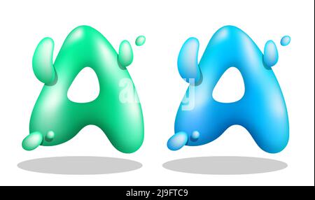 Lettera A dell'alfabeto inglese in stile gomma bolla. Alfabeto di apprendimento per i bambini in asilo. Vettore realistico 3D isolato su sfondo bianco Illustrazione Vettoriale