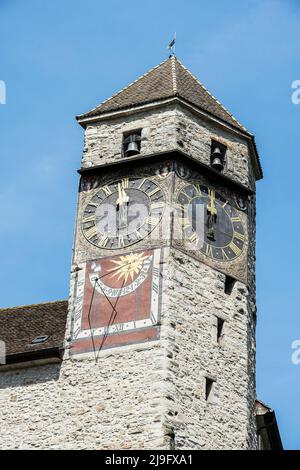 Torre del tempo del castello di Rapperswil, cantone di San Gallo, Svizzera Foto Stock