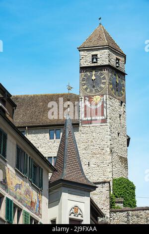 Torre del tempo del castello di Rapperswil, Canton San Gallo, Svizzera Foto Stock