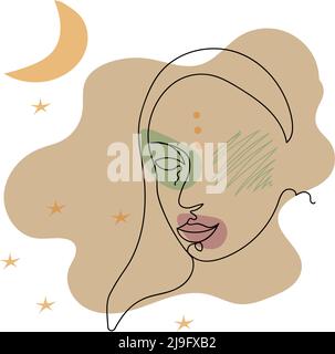 Volto donna, stile lineart, illustrazione vettoriale Illustrazione Vettoriale