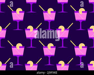 Cocktail con ombrelloni 80s stile senza cuciture. Cocktail alcolici con ombrelloni e fetta d'arancia. Design per menu bar, materiale pubblicitario A. Illustrazione Vettoriale