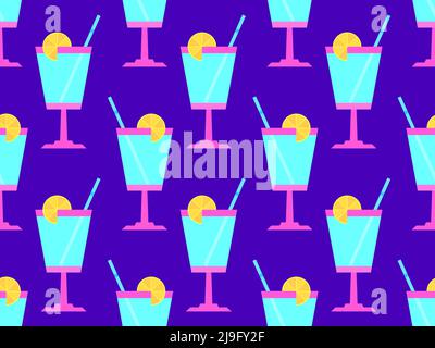 Cocktail con ombrelloni 80s stile senza cuciture. Cocktail alcolici con ombrelloni e fetta d'arancia. Design per menu bar, materiale pubblicitario A. Illustrazione Vettoriale