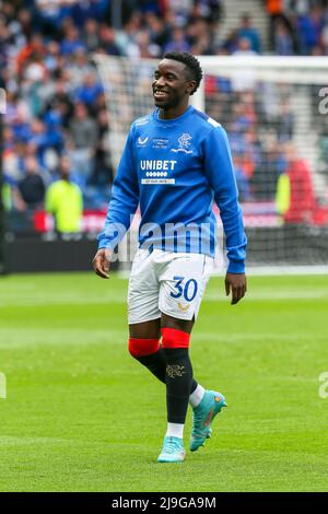 FASHION SAKALA, che gioca per il Rangers Football Club, in una sessione di allenamento prima che la Scottish Cup si disputi ad Hampden Park, Glasgow, Scozia Foto Stock