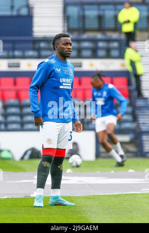 FASHION SAKALA, che gioca per il Rangers Football Club, in una sessione di allenamento prima che la Scottish Cup si disputi ad Hampden Park, Glasgow, Scozia Foto Stock