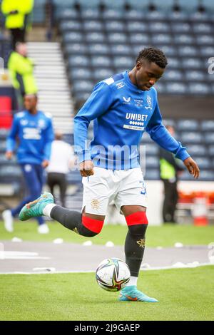 FASHION SAKALA, che gioca per il Rangers Football Club, in una sessione di allenamento prima che la Scottish Cup si disputi ad Hampden Park, Glasgow, Scozia Foto Stock