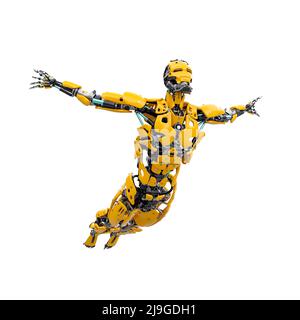 master cyber robot sta facendo un salto gratuito, 3d illustrazione Foto Stock