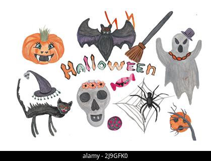 Tema di Halloween disegnato a mano, creato con la tecnica dell'acquerello Foto Stock