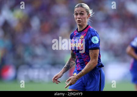 Maria Pilar Leon del FC Barcellona si presenta durante la finale della UEFA Women's Champions League tra il FC Barcelona e l'Olympique Lyon allo Stadio Allianz il 21 maggio 2022 a Torino. Foto Stock