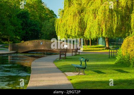 Mattina di primavera a Rowntree Park, York, Inghilterra. Foto Stock